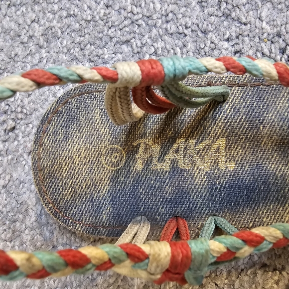 Plaka Seashell Hand Woven Flat Strappy Boho Tribal Aztec Sandal Size 8 - Picture 3 of 8